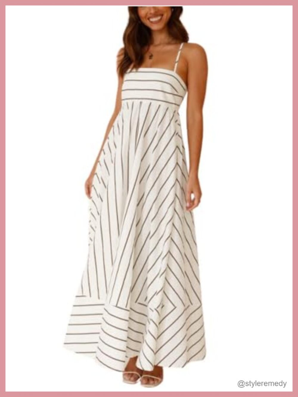 Boho Striped Maxi Dress Spaghetti Strap Smocked Back A-Line Sundress with